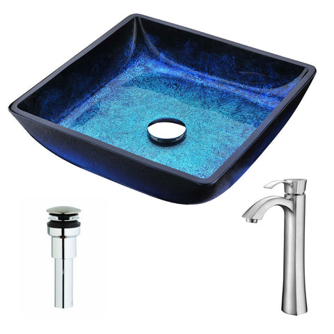 LSAZ056-095B - ANZZI Viace Series Deco-Glass Vessel Sink in Blazing Blue with Harmony Faucet in Brushed Nickel