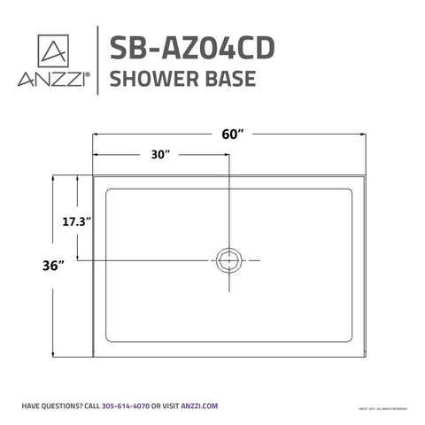 ANZZI Tier 36 x 60 in. Single Threshold Shower Base in White