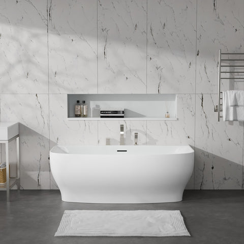 Bank Series 65 in. x 31 in. Flat Bottom Acrylic Freestanding Soaking Bathtub with Center Drain, Brushed Nickel Faucet