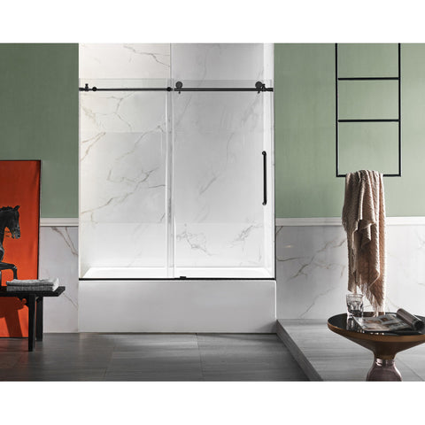 Anzzi 5 ft. Acrylic Rectangle Tub With 60 in. x 62 in. Frameless Sliding Tub Door