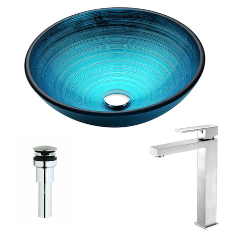 LSAZ045-096B - ANZZI Enti Series Deco-Glass Vessel Sink in Lustrous Blue with Enti Faucet in Brushed Nickel