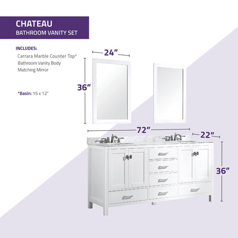 Chateau 72 in. W x 22 in. D Bathroom Vanity Set with Carrara Marble Top with White Sink