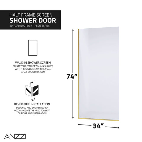 Aegis Series 34 in. by 74" Frameless Fixed Shower Screen