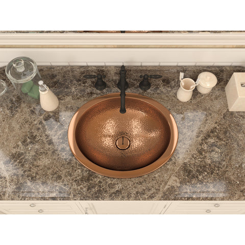 Seyhan 19 in. Handmade Drop-in Oval Bathroom Sink in Hammered Copper