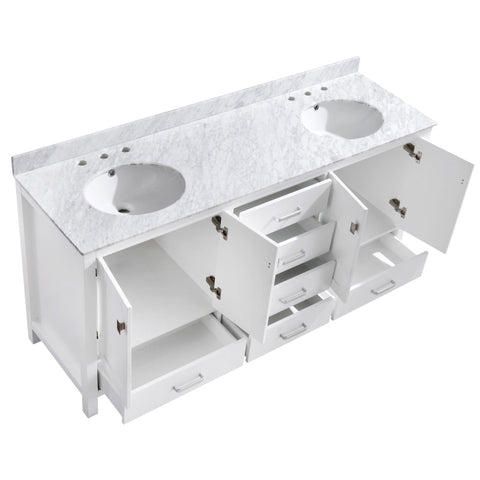 Chateau 72 in. W x 22 in. D Bathroom Vanity Set with Carrara Marble Top with White Sink