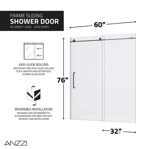 ANZZI Leon Series 60 in. by 76 in. Frameless Sliding Shower Door with Handle