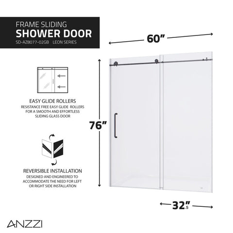 Leon Series 60 in. by 76 in. Frameless Sliding Shower Door with Handle