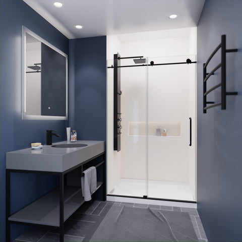 SD-AZ13-01MB-R - ANZZI 48 in. by 76 in. Frameless Sliding Shower Door in Matte Black with Handle