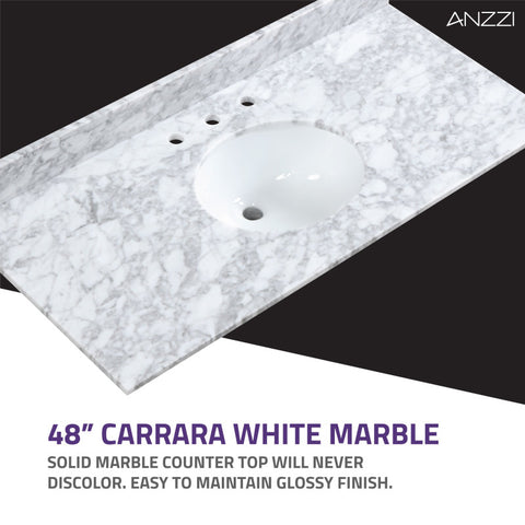 Chateau 48 in. W x 22 in. D Bathroom Bath Vanity Set with Carrara Marble Top with White Sink