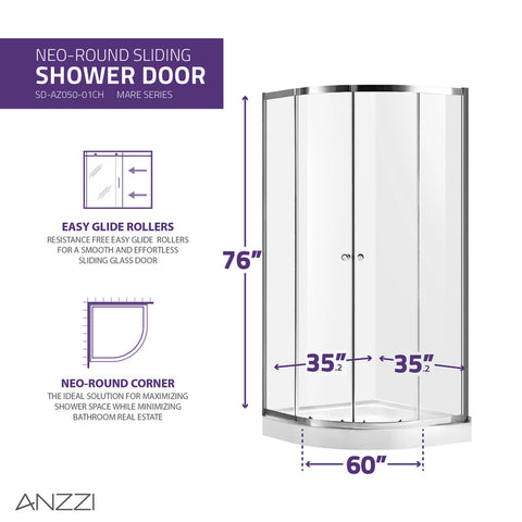 Mare 35 in. x 76 in. Framed Shower Enclosure with TSUNAMI GUARD