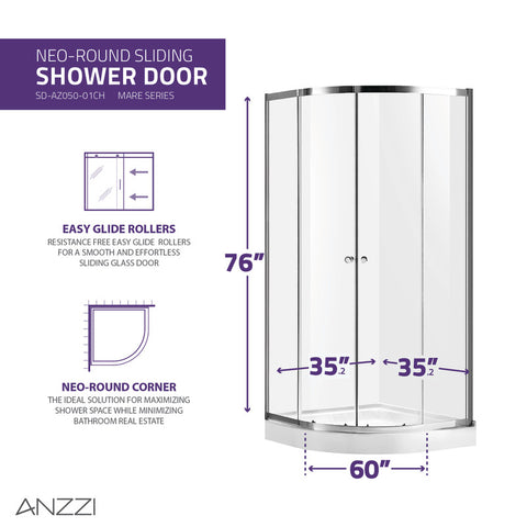 ANZZI Mare 35 in. x 76 in. Framed Shower Enclosure with TSUNAMI GUARD