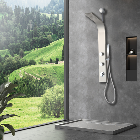 Cici Series 39 in. 2-Jetted Shower Tower with Heavy Rain Shower and Body Jets and Spray Wand in Brushed Nickel