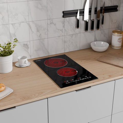 Twilight Collection 12-In. Electric Cooktop in Black Glass with Dual-Zone Control, Radiant Heating, and Ceramic Hobs