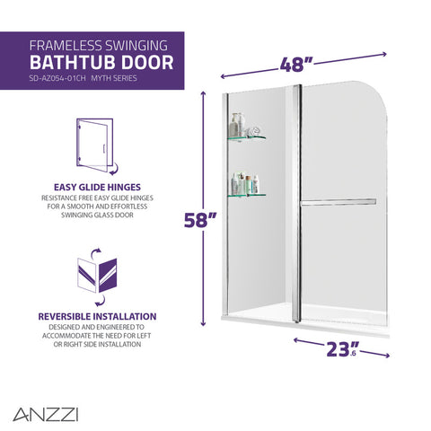 Anzzi 5 ft. Acrylic Rectangle Tub With 48 in. x 58 in. Frameless Tub Door
