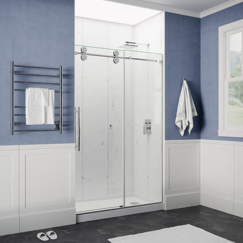 ANZZI Series 56 to 60 in. x 76 in. Frameless Shower Door with Sliding in Polished Chrome with Tsunami Guard Tempered Clear Glass