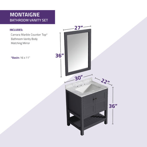 Montaigne 30 in. W x 22 in. D Bathroom Bath Vanity Set with Carrara Marble Top with White Sink