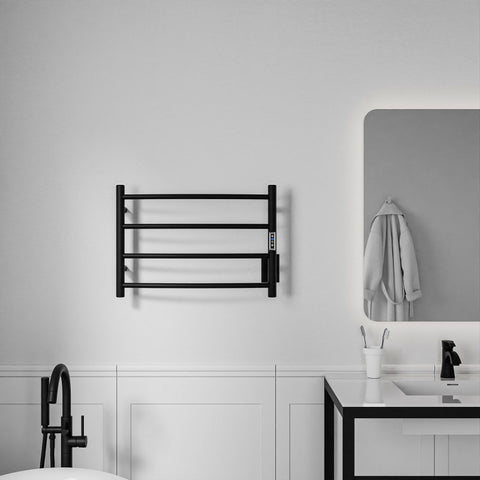 TW-AZ018MBK - ANZZI Glow Series 4-Bar Wall Mounted Electric Bathroom Towel Warmer Rack in Matte Black Finish Stainless Steel