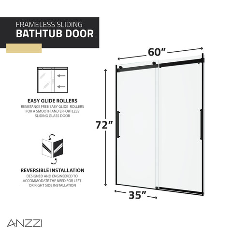 ANZZI Stellar Series 60 in. x 76 in. Frameless Sliding Shower Door with Handle