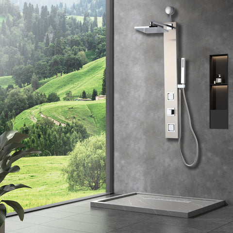Dion Series 39 in. 2-Jetted Shower with Heavy Rain Showerhead and Spray Wand, Full Body Shower System in Brushed Nickel