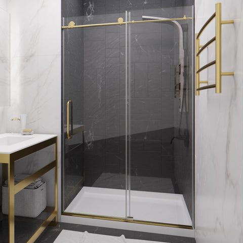 Leon Series 48 in. by 76 in. Frameless Sliding Shower Door with Handle