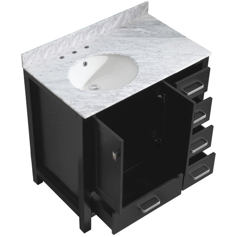 Chateau 36 in. W x 22 in. D Bathroom Bath Vanity Set with Carrara Marble Top with White Sink