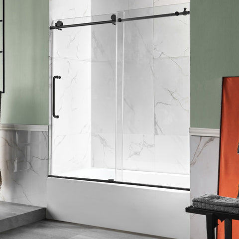 Anzzi 5 ft. Acrylic Rectangle Tub With 60 in. x 62 in. Frameless Sliding Tub Door