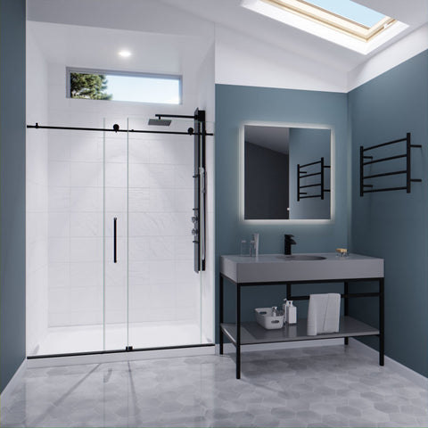 SD-AZ13-02MB - ANZZI Madam Series 60 in. by 76 in. Frameless Sliding Shower Door in Matte Black with Handle