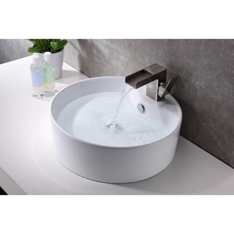 LS-AZ129 - ANZZI Vitruvius Series 19 in. L x 19 in. W 1-Hole Deck Mount Round Non-Porous Bathroom Vessel Sink in Glossy White Ceramic