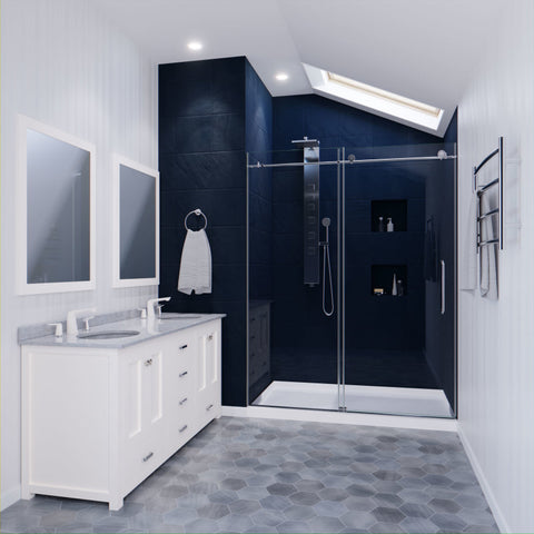 SD-AZ8077-02CHR - ANZZI ANZZI Series 60 in. by 76 in. Frameless Sliding Shower Door in Brushed Nickel with Handle