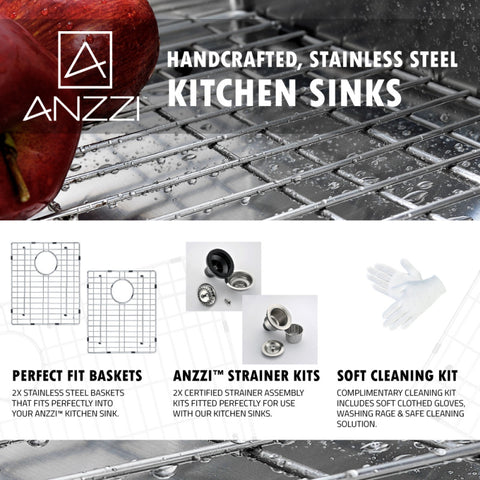ANZZI VANGUARD Undermount 32 in. Double Bowl Kitchen Sink with Singer Faucet in Polished Chrome