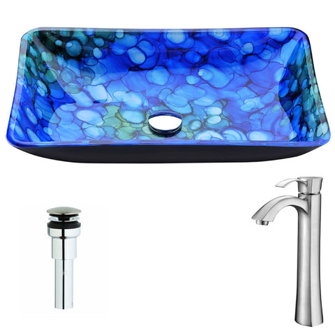 LSAZ040-095B - ANZZI Voce Series Deco-Glass Vessel Sink in Lustrous Blue with Harmony Faucet in Brushed Nickel