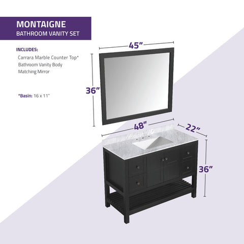 Montaigne 48 in. W x 22 in. D Bathroom Bath Vanity Set with Carrara Marble Top with White Sink