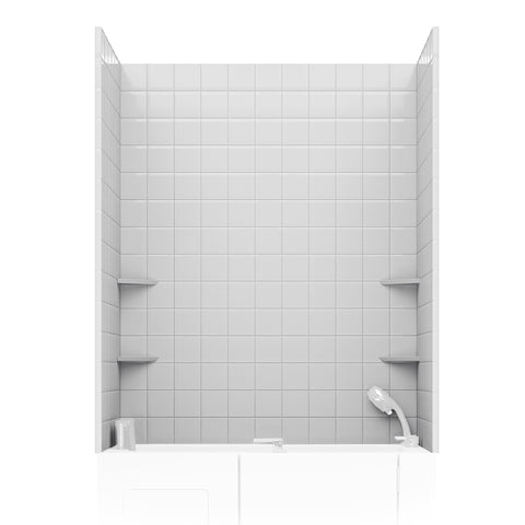 Rampart Series 60 in. W x 60 in. H 2-Piece Glue-Up Acrylic Shower Wall Set in White with 4 in. Square Tile Design