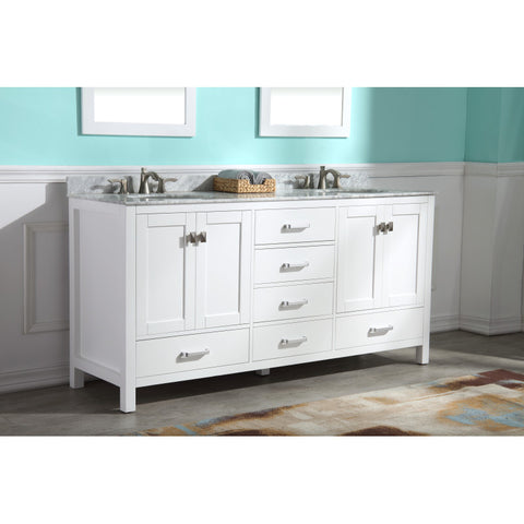 Chateau 72 in. W x 22 in. D Bathroom Vanity Set with Carrara Marble Top with White Sink