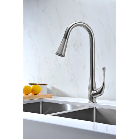 KF-AZ042 - ANZZI Singer Series Single-Handle Pull-Down Sprayer Kitchen Faucet in Brushed Nickel