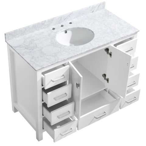 Chateau 48 in. W x 22 in. D Bathroom Bath Vanity Set with Carrara Marble Top with White Sink