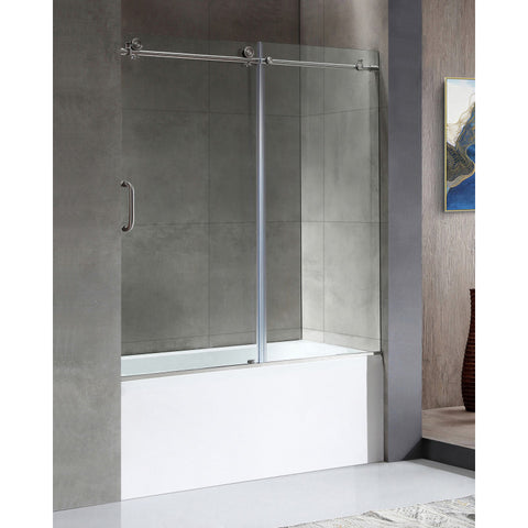 SD1701BN-3060R - ANZZI 5 ft. Acrylic Right Drain Rectangle Tub in White With 60 in. x 62 in. Frameless Sliding Tub Door in Brushed Nickel