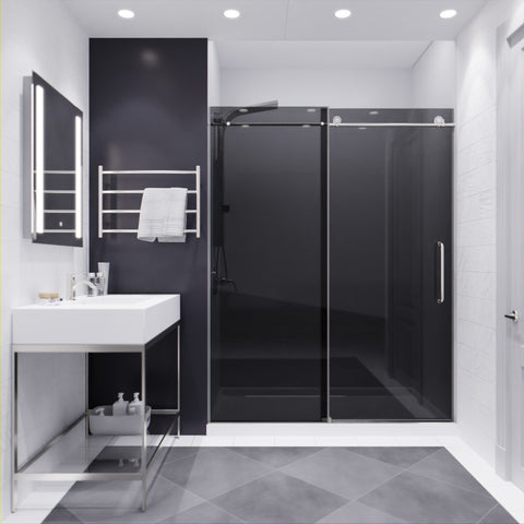 Leon Series 60 in. by 76 in. Frameless Sliding Shower Door with Handle