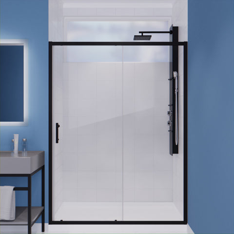 SD-AZ052-02MB - ANZZI Halberd Series 60 in. x 72 in. H Sliding Framed Shower Door in Matte Black with Tsunami Guard Tempered Clear Glass