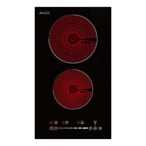 Twilight Collection 12-In. Electric Cooktop in Black Glass with Dual-Zone Control, Radiant Heating, and Ceramic Hobs
