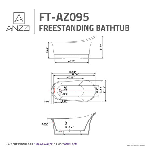 Prima Series 67 in. x 31 in. Flat Bottom Acrylic Freestanding Soaking Bathtub with Center Drain in Glossy White