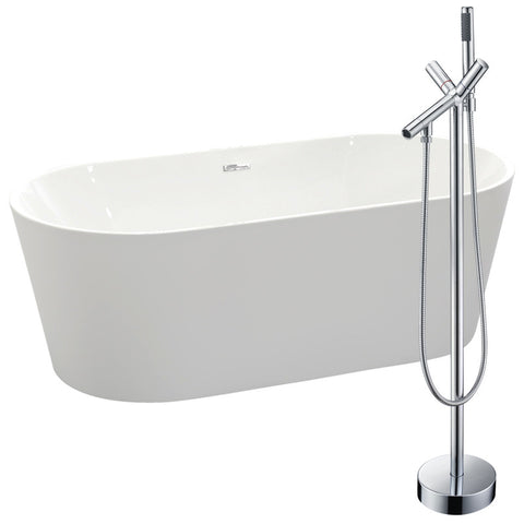 FTAZ098-0042C - ANZZI Chand Series 67 in. x 32 in. Flat Bottom Freestanding Soaking Bathtub with Center Drain and Faucet in Glossy White
