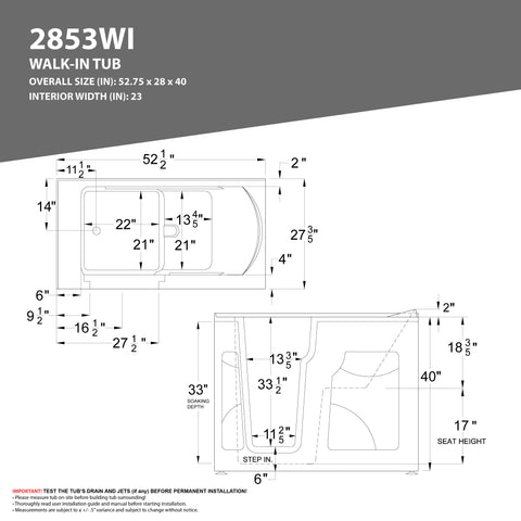 Coupe Premier 53 - 60 in x 28 in. Right Drain Whirlpool Jetted Walk-in Tub in White