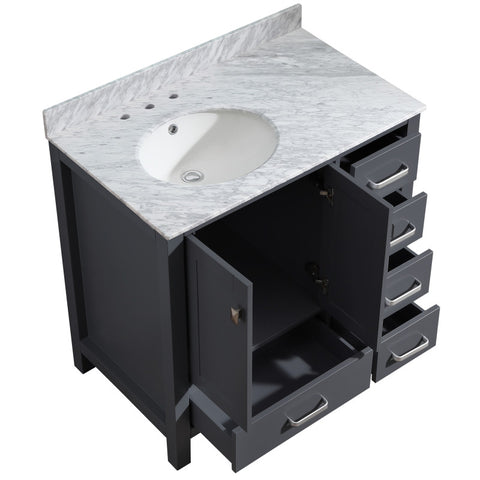 Chateau 36 in. W x 22 in. D Bathroom Bath Vanity Set with Carrara Marble Top with White Sink