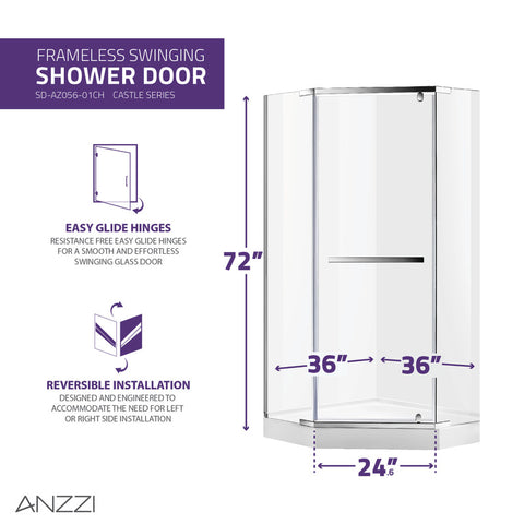 Castle Series 49 in. x 72 in. Semi-Frameless Shower Door with TSUNAMI GUARD