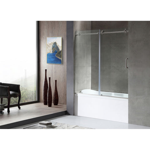 Anzzi 5 ft. Acrylic Rectangle Tub With 60 in. x 62 in. Frameless Sliding Tub Door