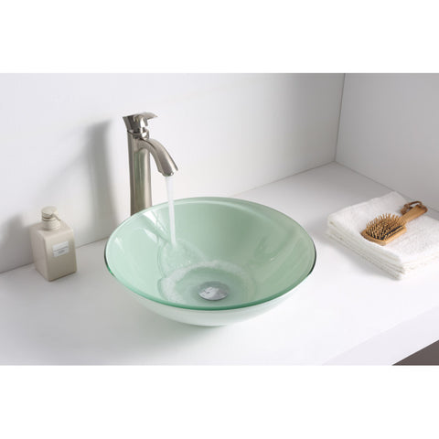 LS-AZ083 - ANZZI Sonata Series 16 in. Bathroom Vessel Sink with Stain-Resistant Non-Porous Surface in Lustrous Light Green Glass