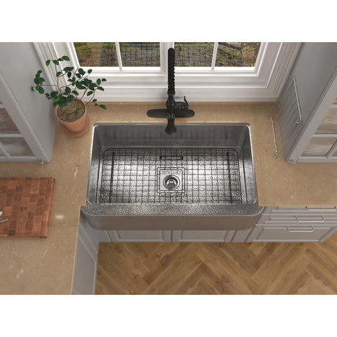 Parthia Farmhouse Handmade Copper 36 in. 0-Hole Single Bowl Kitchen Sink in Hammered Nickel
