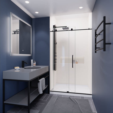 SD-AZ8077-01MB - ANZZI Leon Series 48 in. by 76 in. Frameless Sliding Shower Door in Matte Black with Handle