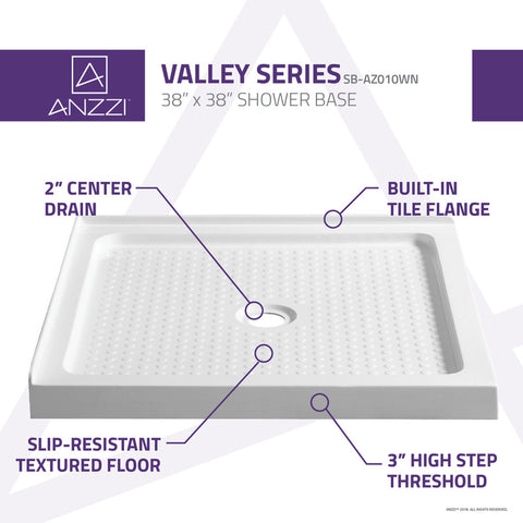 ANZZI Valley Series 38 in. x 38 in. Shower Base in White